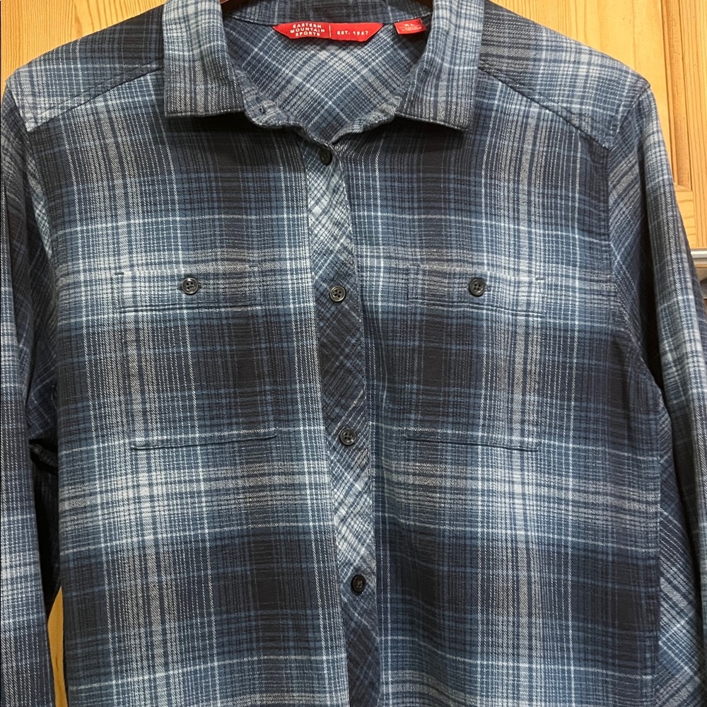 Eastern Mountain Sports Navy Plaid Cotton Button Down Flannel Shirt Sz XL - Picture 3 of 6